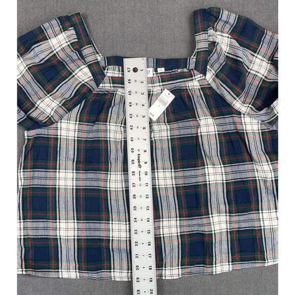 GAP Blouse Women L Navy Green Red Plaid Long Sleeve Peasant Top Holiday‎ Look - Picture 5 of 7